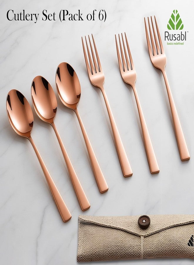 Rusabl طقم أدوات مائدة روسابل (6 قطع، 3 ملاعق و3 شوك من الفولاذ المقاوم للصدأ مطلية بالذهب الوردي بتقنية PVD)، مصنوع من مواد آمنة غذائيًا بنسبة 100%، غير سام، مقاوم للصدأ، آمن للغسل في غسالة الأطباق، طقم هدايا مثالي لجميع المناسبات - Image 2